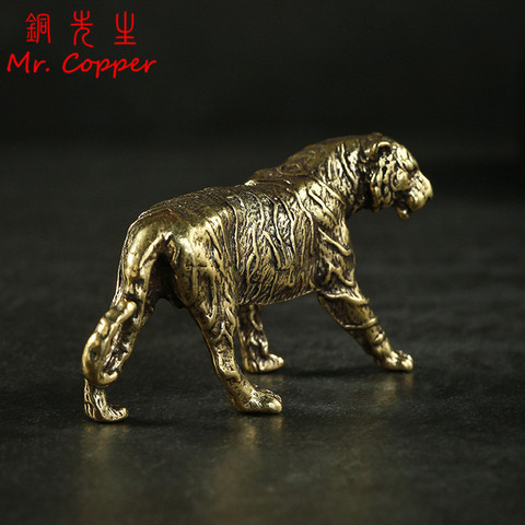 Pur cuivre Animal tigre Figurine Miniature bureau décoration ornement accessoires Vintage en laiton massif thé Animal décor à la maison artisanat ► Photo 1/6