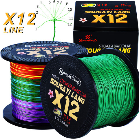 Sougayilang nouveau X12 Super fort 12 brins tressé ligne de pêche 350M 550M Multifilament PE ligne de pêche en eau salée matériel de pêche ► Photo 1/6