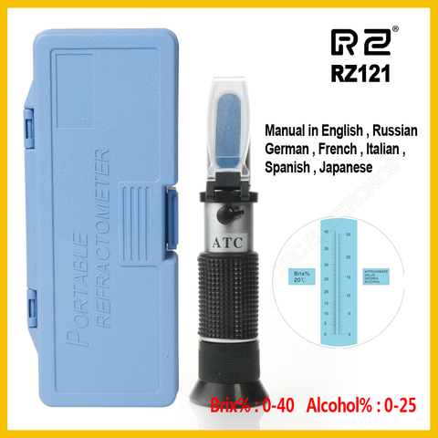 RZ vin réfractomètre alcoomètre alcool sucre raisin vin 0 ~ 25% alcool 0 ~ 40% Brix testeur mètre ATC vin réfractomètre ► Photo 1/6