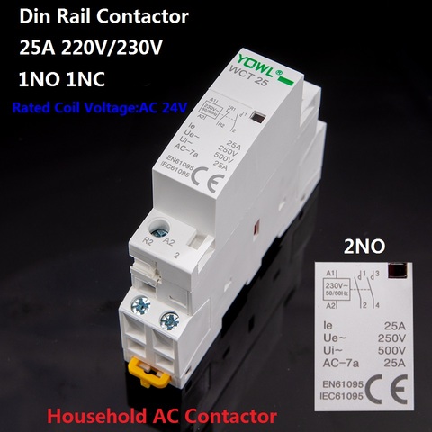 1 pièces contacteur ca 2NO 1NO 1NC 2P 16A/25A 220V/230V 50/60HZ Din rail domestique contacteur modulaire ca ► Photo 1/6