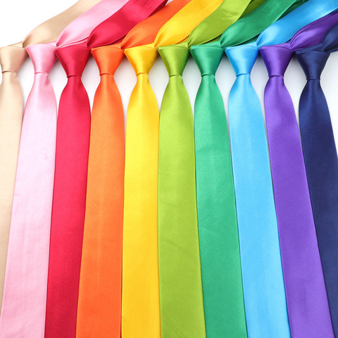 Cravate Slim pour hommes, couleur unie, Polyester, étroite, cravate, bleu, violet, or, rose, à la mode, accessoire pour tous les jours ► Photo 1/4