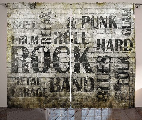 Grunge rideaux musique mur avec Punk Jazz Rock Garage doux Blues Folk Genre Art trouble graphique salon chambre fenêtre rideaux ► Photo 1/4