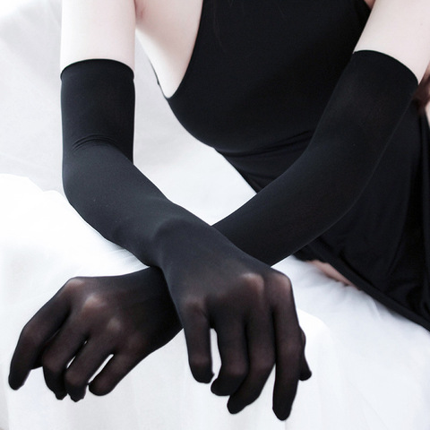 Sexy dentelle mince Transparent creux respirant longs gants sans couture haute élasticité solide femmes homme blanc noir bas gants ► Photo 1/6