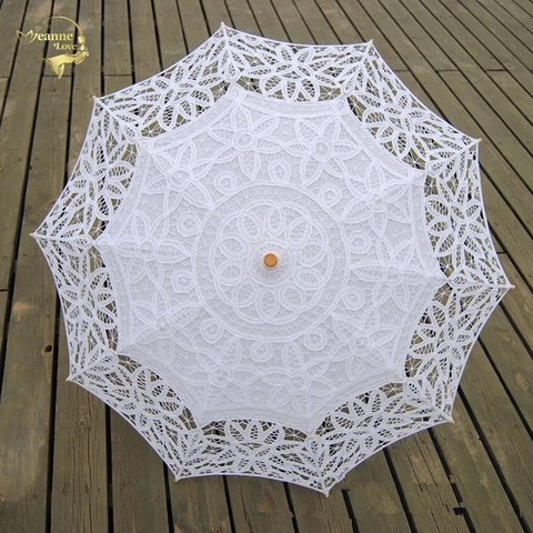 Parapluie soleil en Dentelle, broderie pour Mariage, Parapluie blanc ivoire, décoratif pour Mariage ► Photo 1/6