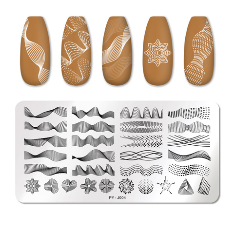 PICT vous ongles estampage plaques Rectangle géométrique ligne vague motif en acier inoxydable Nail Art Image timbre pochoirs conception J004 ► Photo 1/6