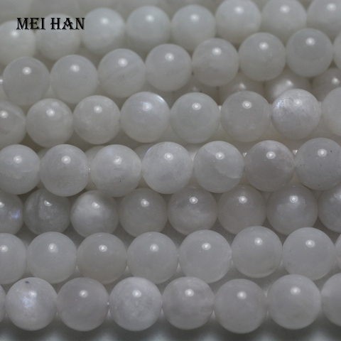 Meihan vente en gros (1 brin) véritable A + 7.5-8.5mm bleu pierre de lune lisse ronde perles en vrac pour la fabrication de bijoux bricolage ► Photo 1/3