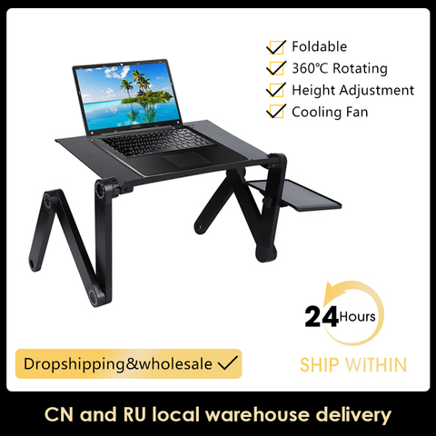 Support de bureau d'ordinateur Portable réglable Portable en aluminium ergonomique Lapdesk pour TV lit canapé PC ordinateur Portable Table support de bureau avec tapis de souris ► Photo 1/6