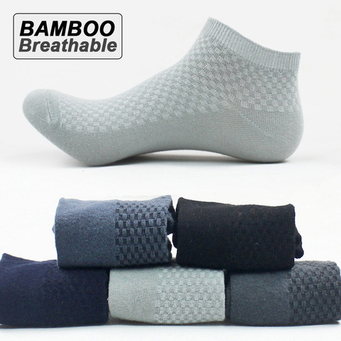 Chaussettes en Fiber de bambou pour homme, courtes, respirantes, à la cheville, haute qualité, modèle EU39-48, 5 paires/lot ► Photo 1/6