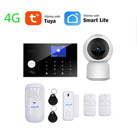 Alarme WiFi Tuya alarme de sécurité sans fil 4G Support Amazon Alexa Google contrôle vocal à domicile avec RFID SOS IP caméra GSM alarme maison ► Photo 1/6