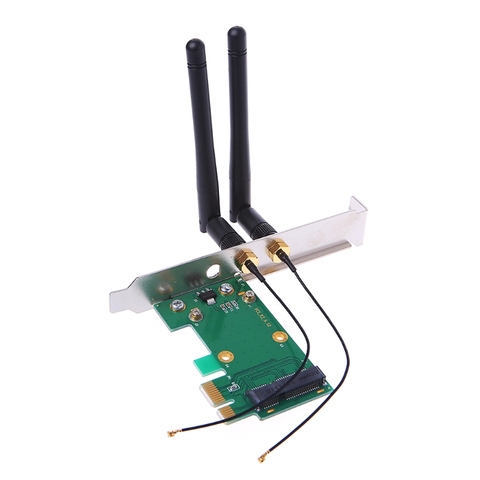 Carte réseau Wifi sans fil Mini PCI-E à PCI-E 1X adaptateur de bureau + 2 antennes ► Photo 1/6
