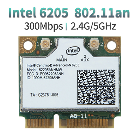 Adaptateurs sans fil 2.4G/5GHz pour Intel Centrino avancé-N 6205 62205an 62205hmw 300Mbps demi Mini carte WiFi PCI-E 802.11n fenêtre ► Photo 1/6