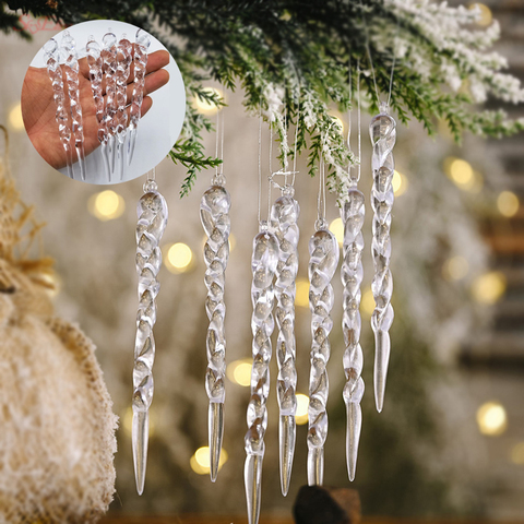 Fausse décoration d'arbre de noël, 6 – 50pcs, 13cm, imitation de glace suspendue, pendentif pour fête de noël 5z ► Photo 1/6