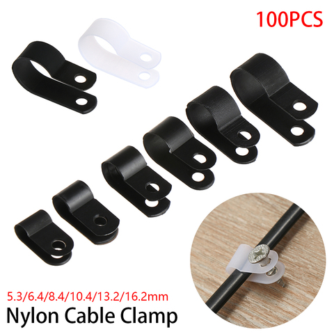 Attaches de tuyaux en plastique, Clips de câbles noirs, 100 pièces/lot, Type R, pinces de câbles en Nylon durables, montage du matériel fixe, raccords électriques ► Photo 1/6