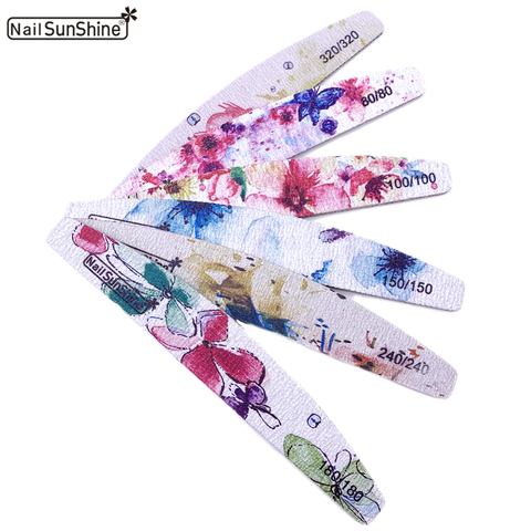 6pc mélanger limes à ongles papier de verre fort lavable ongles tampon émeri conseil 80/100/150/180/240/320 grain Lime a ongle manucure polisseur ► Photo 1/6