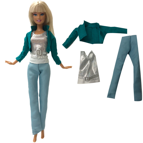 NK 3 articles/ensemble robe de poupée bleu modèle manteau + haut tendance + jean Noble modèle tenue pour Barbie poupée accessoires jouets 83D 6X ► Photo 1/6