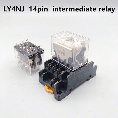 1 pièces contact argent petit relais intermédiaire électromagnétique LY4NJ HH64P ca 220V cc 12/24V 14pin 4Z avec prise de courant alternatif 10A 250V ► Photo 1/6