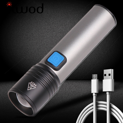 XM-L T6 batterie intégrée Led lampe de poche Rechargeable Usb petite lanterne de torche Zoomable Scout facile à transporter alliage d'aluminium 4 modes ► Photo 1/6