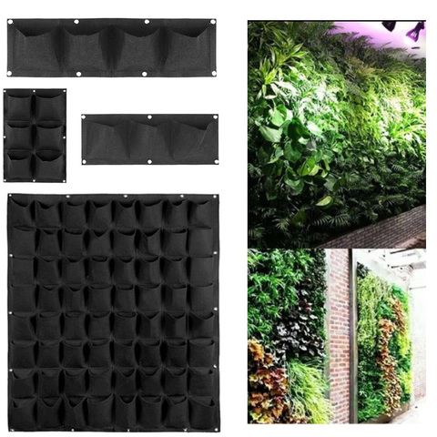 Sac de culture Vertical, avec 2/9/25/72 poches, pour plantes et fleurs, bacs suspendus muraux, intérieur ou maison, pour plantes, tissu noir, sans laine ► Photo 1/6