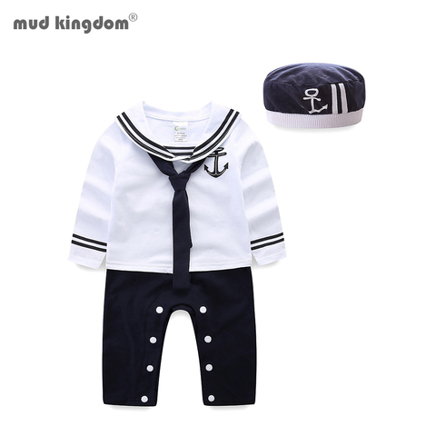 Mudkingdom – barboteuse en coton à manches longues pour bébé, 2 pièces, Style marin, chapeau, combinaison, vêtements pour enfants ► Photo 1/6