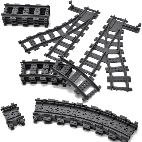 Trains de ville voies flexibles fourchues Rails incurvés droits interrupteur blocs de construction briques créateur technique jouets pour enfant ► Photo 1/6