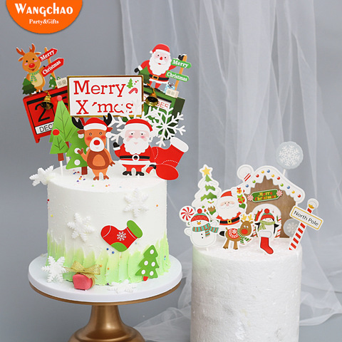 Joyeux noël gâteau Topper Santa Tree cerf flocon de neige gâteau décoration fournitures de fête enfants faveurs décorations de noël pour la maison ► Photo 1/6