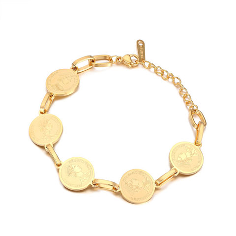Bracelet classique à 5 cercles pour femme, en acier inoxydable, bijou avec Portrait de tête d'empereur, vente en gros, nouvel arrivage ► Photo 1/6