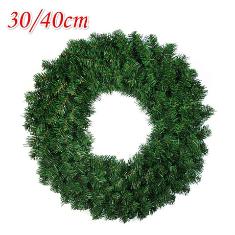 Couronne de décoration de noël en PVC, 30cm 40cm, vert chiffré, feuille ordinaire, porte suspendue ► Photo 1/3