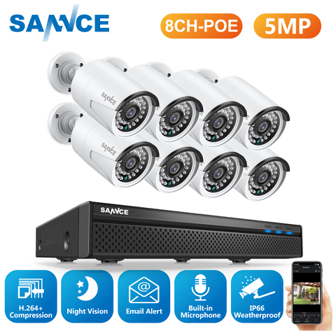 SANNCE – système de sécurité vidéo, 5mp, 8 canaux, H.264 POE, 6 pièces, vision nocturne extérieure, caméra IP étanche, vidéosurveillance à domicile ► Photo 1/6