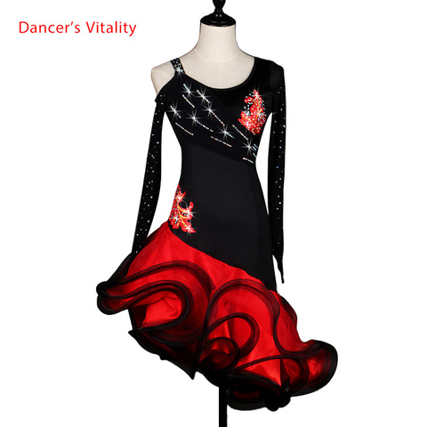 Robe Sexy pour filles, vêtements de danse latine, à fleurs, à manches longues, robe de danse latine cha-cha ► Photo 1/1