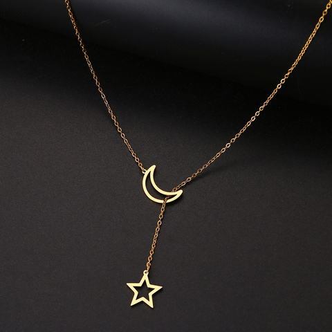 DOTIFI-collier pour femmes, pendentif Double chaîne, lune, étoile, acier inoxydable, bijoux ► Photo 1/6