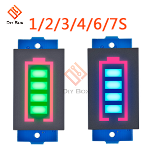 1S/2S/3S/4S/6S/7S 12V 18650 li-po Li-ion indicateur de capacité de la batterie au Lithium voltmètre testeur de puissance bleu vert LED panneau d'affichage ► Photo 1/6