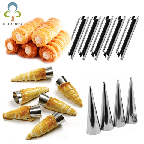 Cônes de cuisson en acier inoxydable, corne de pâtisserie, rouleau de gâteau, moule à Croissants cuits en spirale, Tubes à biscuits, outil de Dessert ZXH 6/12/24 pièces ► Photo 1/6