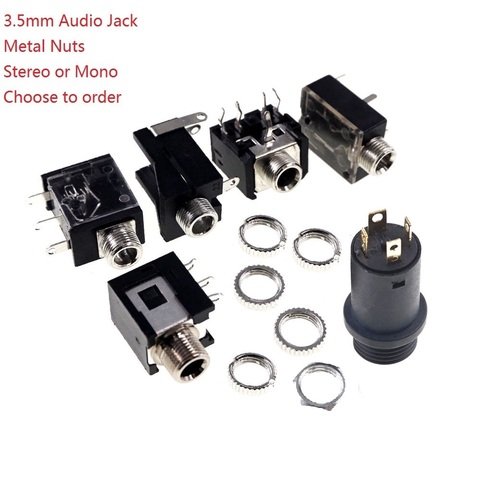 Lot de 10 prises Jack Audio 3.5mm pour montage sur circuit imprimé, écrous métalliques, Mono stéréo, connecteur de téléphone 2 3 4 pôles, filetage de montage sur panneau ► Photo 1/6