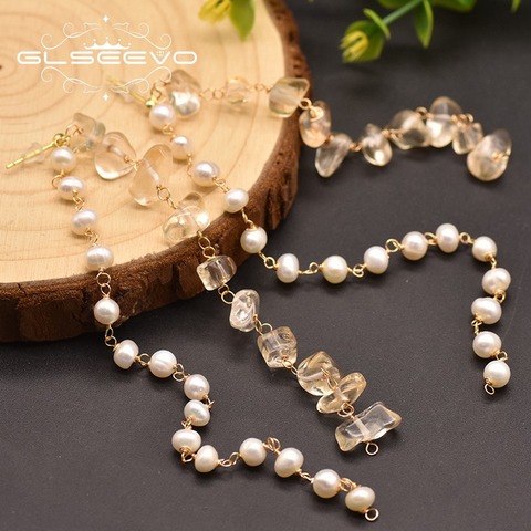 GLSEEVO – boucles d'oreilles longues en Citrine de poire blanche pour femmes, bijoux fins, eau douce naturelle, cadeau de mariage, GE0836 ► Photo 1/5