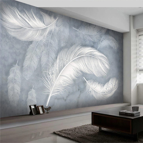 Papier peint en plumes modernes peintes à la main | Papier peint en 3D, murale pour Photo, mur de salon et chambre à coucher, papier peint artistique de luxe et créatif ► Photo 1/6