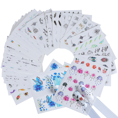 40 pièces autocollant d'ongle D'été Coloré Designs Transfert D'eau Stickers Ensembles Fleur/Plume Nail décoration d'art Beauté Conseils TRSTZ608-658 ► Photo 1/6