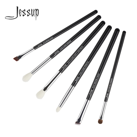 Jessup pinceaux 6 pièces noir/argent professionnel maquillage pinceaux ensemble cosmétiques brosse outils kit yeux Shader Liner T181 ► Photo 1/6