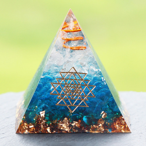 Pyramide Orgonite d'énergie, gravier de verre bleu, cristaux de guérison, Reiki Chakra Orgone, multiplicateur pyramides Fengshui, décoration de maison ► Photo 1/6