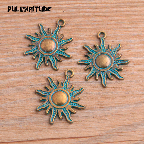 Breloques de soleil vert Antique, 10 pièces 25x27mm, pendentifs de Nature, décoration faite à la main, Vintage, pour faire ses découvertes bijoux à bricoler soi-même ► Photo 1/3