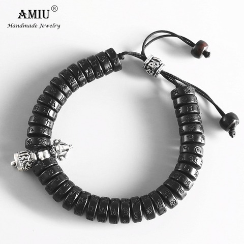 AMIU – Bracelet Vajra bouddhiste tibétain, cloche de prière en cuivre blanc, perles en coquille de noix de coco naturelle, Bracelet fait à la main pour hommes et femmes ► Photo 1/4