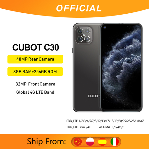 Cubot – Smartphone C30 Global 4G LTE de 8 go et 128 go, téléphone portable avec caméra Selfie de 32mp et Quad de 48mp, Helio P60, NFC, écran FHD + de 256 pouces, batterie de 6.4 mAh, Android 10 ► Photo 1/6