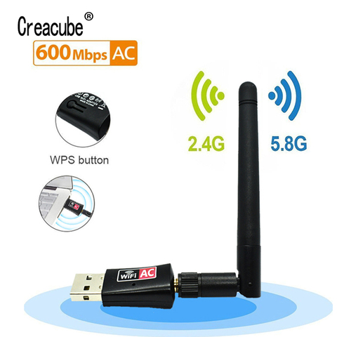 Creacube 600M sans fil USB WiFi adaptateur carte réseau Wifi récepteur 2.4/5G double bande antennes ordinateur réseau LAN carte pour PC ► Photo 1/6