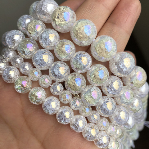 Perles de cristal de Quartz craquelé, pierre naturelle AB blanche neige pour la fabrication de bijoux, Bracelet et collier 15 pouces 4 6 8 10 12mm ► Photo 1/6