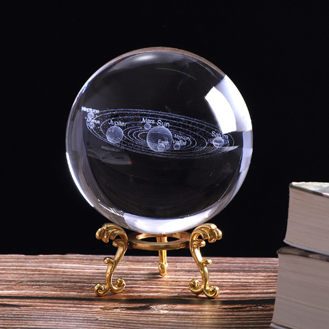 Système solaire 3D, boule de cristal, planètes, boule de verre gravée au Laser, modèle Miniature, décoration de la maison, ornement d'astronomie, cadeau 60/80mm ► Photo 1/6