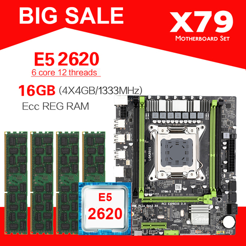 Carte mère X79 X79M-S, processeur LGA2011 E5 2620, 4 pièces x 4 go = 16 go DDR3, 1333Mhz 10600 ECC REG, M-ATX combos SSD M.2 ► Photo 1/6