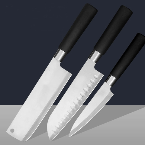 Couteaux de cuisine en acier inoxydable | Ensemble de cuisine, couteau à trancher japonais, Nakiri Santoku couteau de Chef pour la viande et le poisson, outils de cuisine 3 pièces ► Photo 1/6