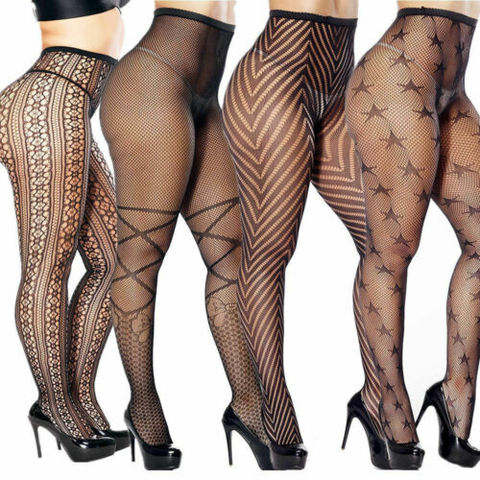 Collants en Nylon et dentelle, grande taille, bas Sexy pour femmes, motif transparent ► Photo 1/6