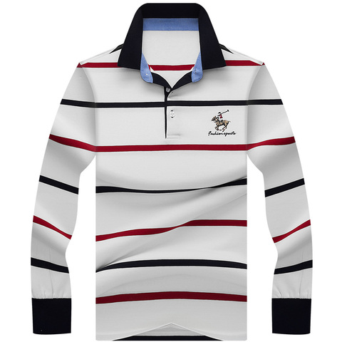 Nouveauté marque polo hommes 3D broderie rayé à manches longues hommes polo haute qualité coton camisas polo ► Photo 1/5