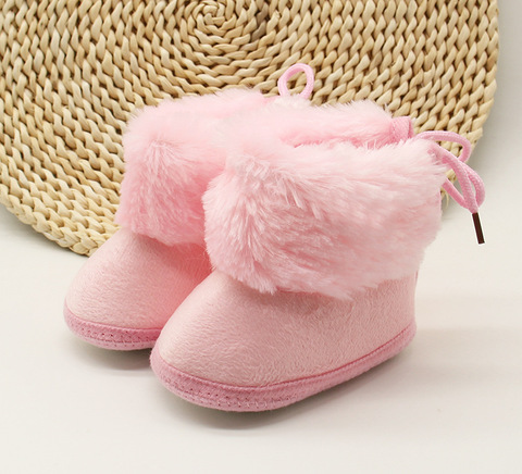 Ma & bébé 0-18M nouveau-né infantile bébé filles bottes de neige anti-dérapant hiver chaud à lacets fausse fourrure chaussures ► Photo 1/4