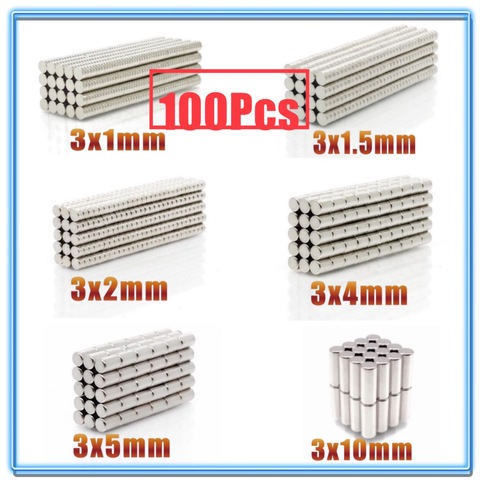 Aimants ronds N35 Super puissants, 100 pièces, 3x1, 3x1.5, 3x2, 3x4, 3x5, 3x10mm ► Photo 1/6